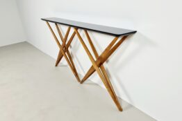 wood, opal glass console wood, opal glass console