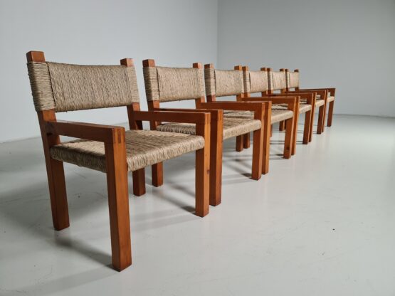 Brutalist Pine Wood Dining Chairs