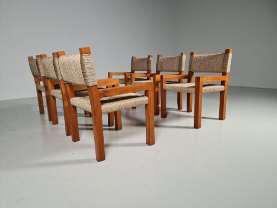 Brutalist Pine Wood Dining Chairs