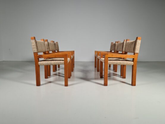 Set of 6 Brutalist Pine Wood Dining Chairs, France, 1960s - Image 4