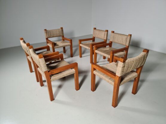 Brutalist Pine Wood Dining Chairs