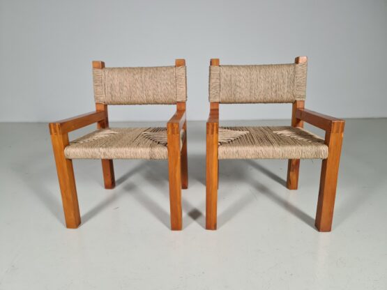 Brutalist Pine Wood Dining Chairs