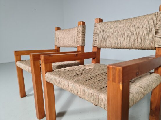 Set of 6 Brutalist Pine Wood Dining Chairs, France, 1960s - Image 7