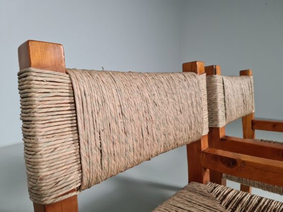 Set of 6 Brutalist Pine Wood Dining Chairs, France, 1960s - Image 8