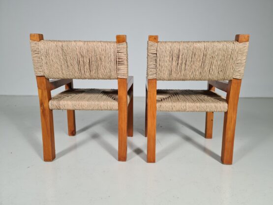 Set of 6 Brutalist Pine Wood Dining Chairs, France, 1960s - Image 9