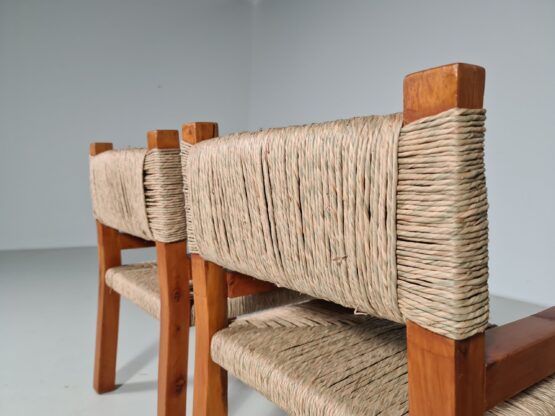 Set of 6 Brutalist Pine Wood Dining Chairs, France, 1960s - Image 10