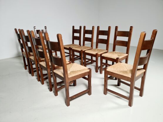 solid oak and rush dining chairs