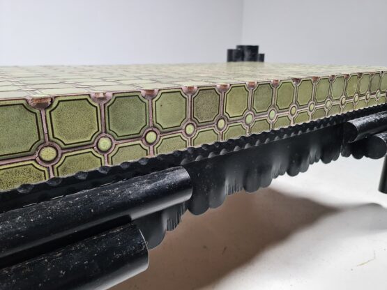 Brutalist solid steel and tile coffee table