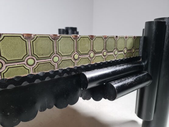 Brutalist solid steel and tile coffee table