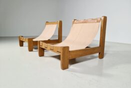 oak and canvas lounge chairs