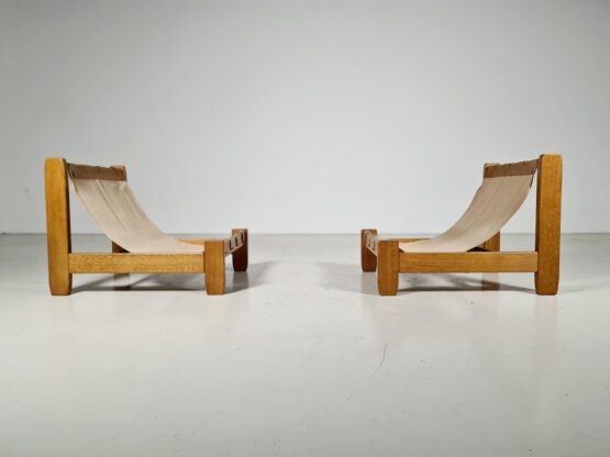 oak and canvas lounge chairs