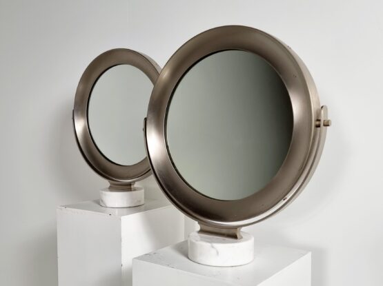 Marble and Steel Narciso Table Mirror by Sergio Mazza for Artemide, Italy, 1970