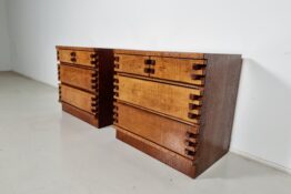 Brutalist oak nightstands, Giuseppe Rivadossi style