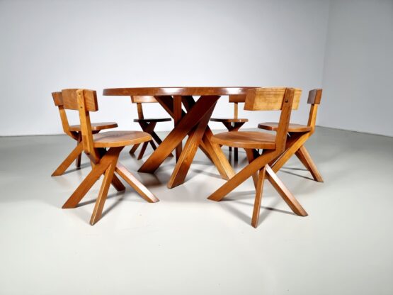Pierre Chapo T21 dining table in solid elm, 1960s - Image 7