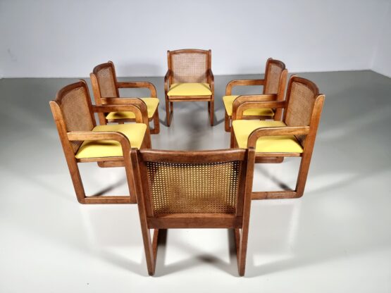 Art deco style oak and cane dining chairs
