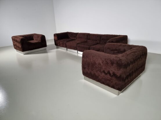 Vintage Italian Chrome Plated Sectional Sofa with Faux Fur, 1970 - Image 9