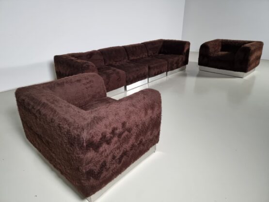 Vintage Italian Chrome Plated Sectional Sofa with Faux Fur, 1970 - Image 10
