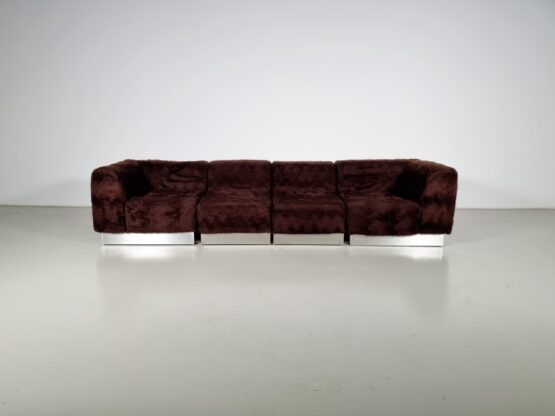 Vintage Italian Chrome Plated Sectional Sofa with Faux Fur, 1970 - Image 3