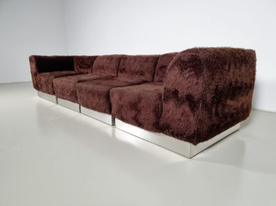 Vintage Italian Chrome Plated Sectional Sofa with Faux Fur, 1970 - Image 2