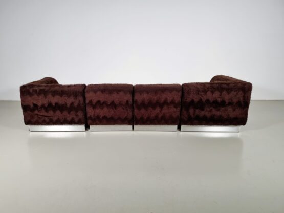 Vintage Italian Chrome Plated Sectional Sofa with Faux Fur, 1970 - Image 4