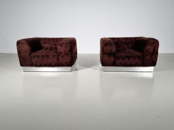 Vintage Italian fur and chrome plated lounge chairs
