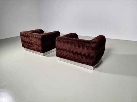 Set of 2 Italian Chrome Plated Lounge Chairs with Faux Fur, 1970 - Image 7