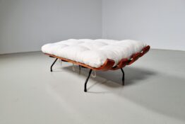 Eisler & Hauner Bone’ Bench in Imbuia and Textured fabric