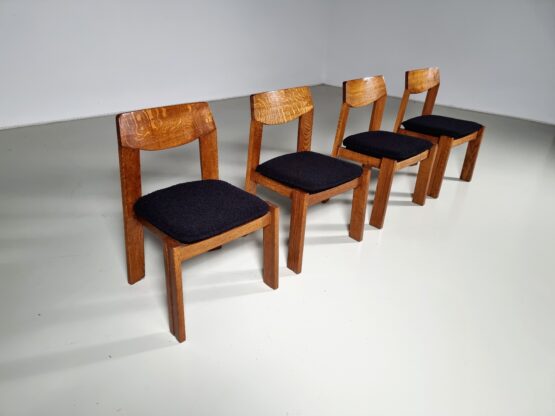 Brutalist solid oak Wood Dining Chairs