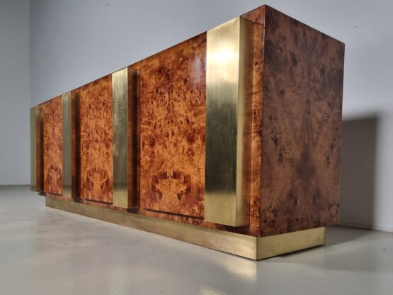 Italian Burlwood and Brass sideboard/credenza, 1970s - Image 5