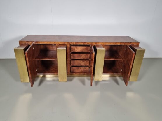 Italian Burlwood and Brass sideboard/credenza, 1970s - Image 6