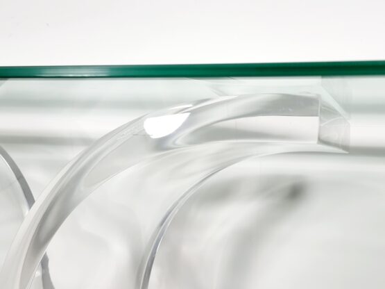 Hollywood Regency style lucite, brass and glass console table, France, 1970s - Image 6