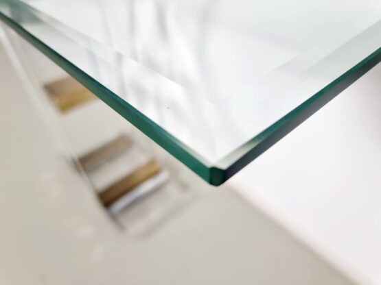 Hollywood Regency style lucite, brass and glass console table, France, 1970s - Image 5