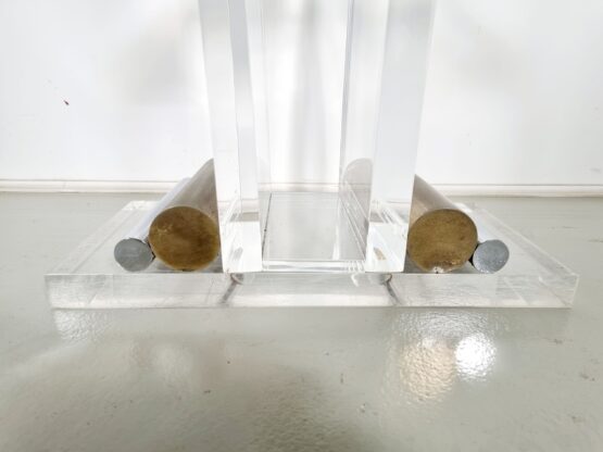 Hollywood Regency style lucite, brass and glass console table, France, 1970s - Image 9