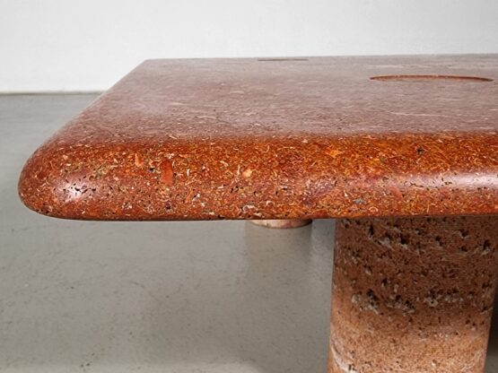 Red travertine coffee table by Angelo Mangiarotti, Italy, 1970s - Image 8
