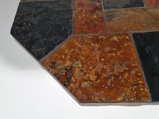 Brutalist slate stone and wood hexagonal coffee table, Belgium, 1970s - Image 6