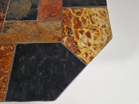 Brutalist slate stone and wood hexagonal coffee table, Belgium, 1970s - Image 7