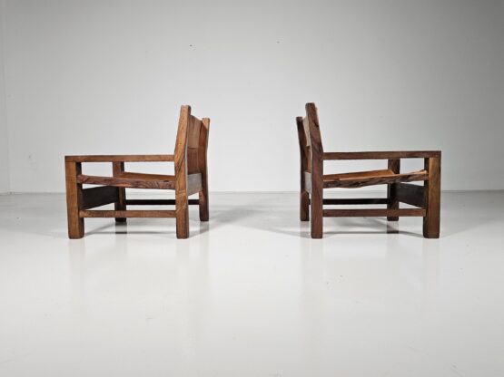 Armchairs in cognac leather and olive wood, France, 1970s - Image 5