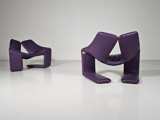 Pair of "Zen" lounge chairs in purple leather by Kwok Hoi Chan for Steiner, 1970 - Image 5