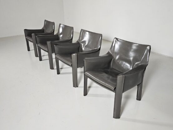 Set of 4 Cassina CAB-414 armchairs in grey leather by Mario Bellini, 1980s - Image 4