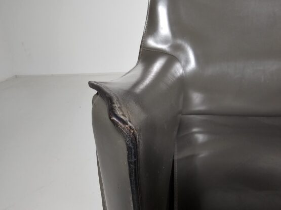 Set of 4 Cassina CAB-414 armchairs in grey leather by Mario Bellini, 1980s - Image 9