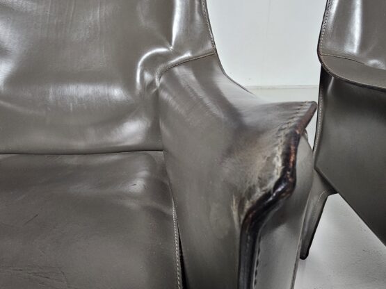 Set of 4 Cassina CAB-414 armchairs in grey leather by Mario Bellini, 1980s - Image 10
