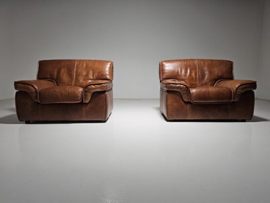 Pair of Huge Italian Lounge Chairs in Cognac Buffalo Leather, 1970s - Image 3