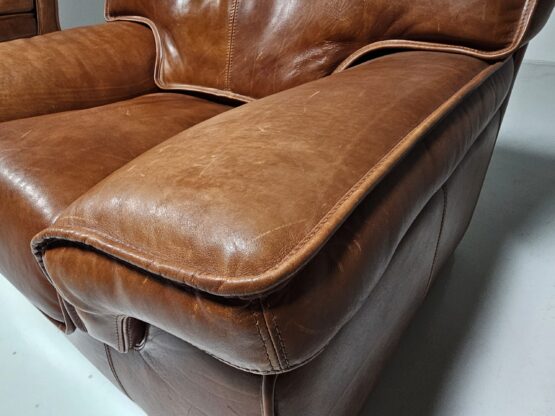 Pair of Huge Italian Lounge Chairs in Cognac Buffalo Leather, 1970s - Image 8