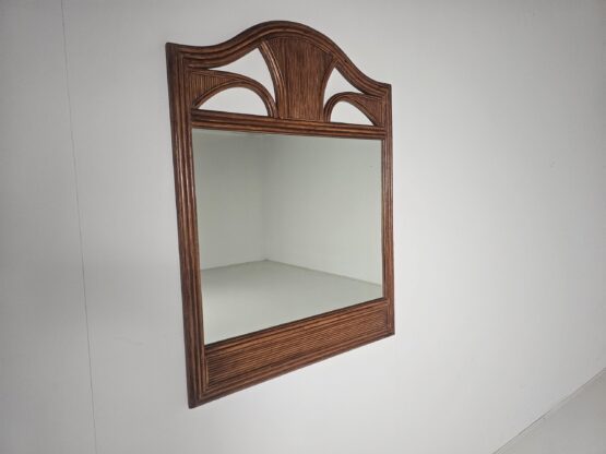Walnut veneer grissinato motif wall Mirror from Italy, 1970s - Image 2