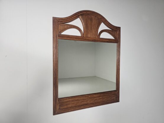Walnut veneer grissinato motif wall Mirror from Italy, 1970s