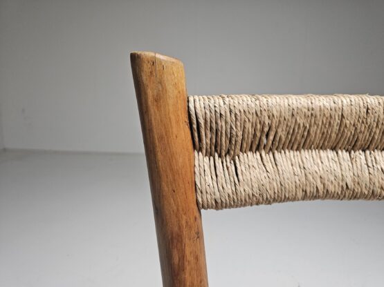 French Rustic Pair of Low Chairs in Elm Wood and Straw, 1960s - Image 7
