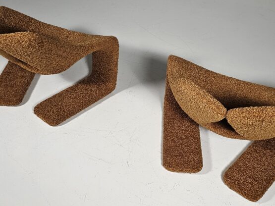 "Zen" lounge chairs in rust brown teddy fabric by Kwok Hoi Chan, Steiner, 1970 - Image 7