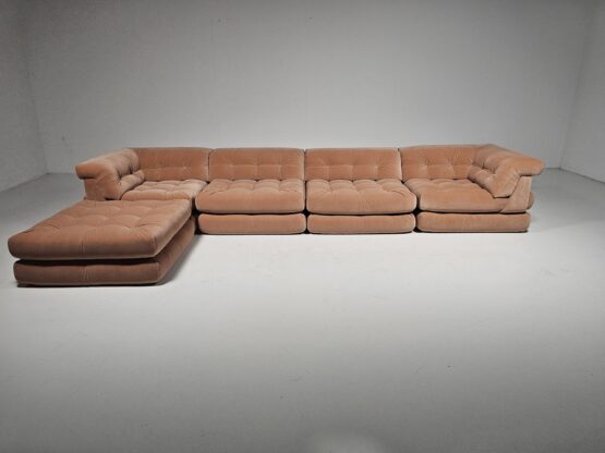 Early edition Mah Jong sofa in peach pink cotton velvet, Hans Hopfer for Roche Bobois, 1970s - Image 3