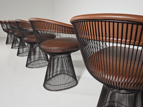Warren Platner dining chairs in bronze and brown leather, Knoll International - Image 10