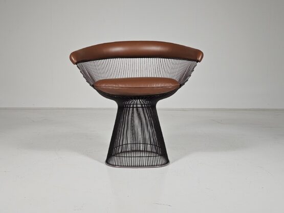 Warren Platner dining chairs in bronze and brown leather, Knoll International - Image 6